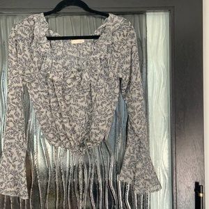 Blue floral scoop neck or off shoulder top